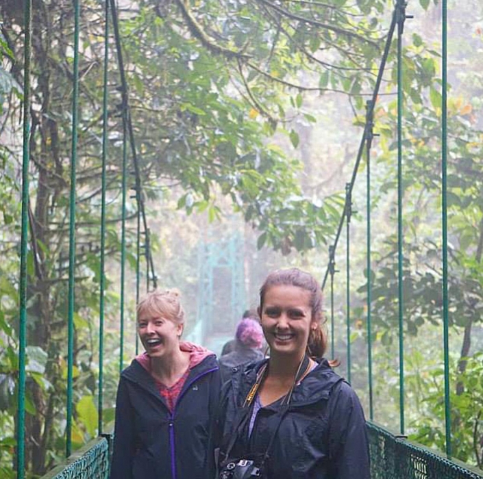 Hannah from Elon University and a visiting friend explore the hanging bridges of Monteverde.